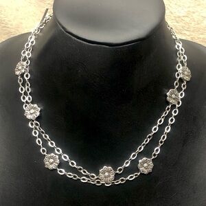 LOIS HILL Sterling Silver Long Necklace with Detailed Floral Stations 36” NWOT